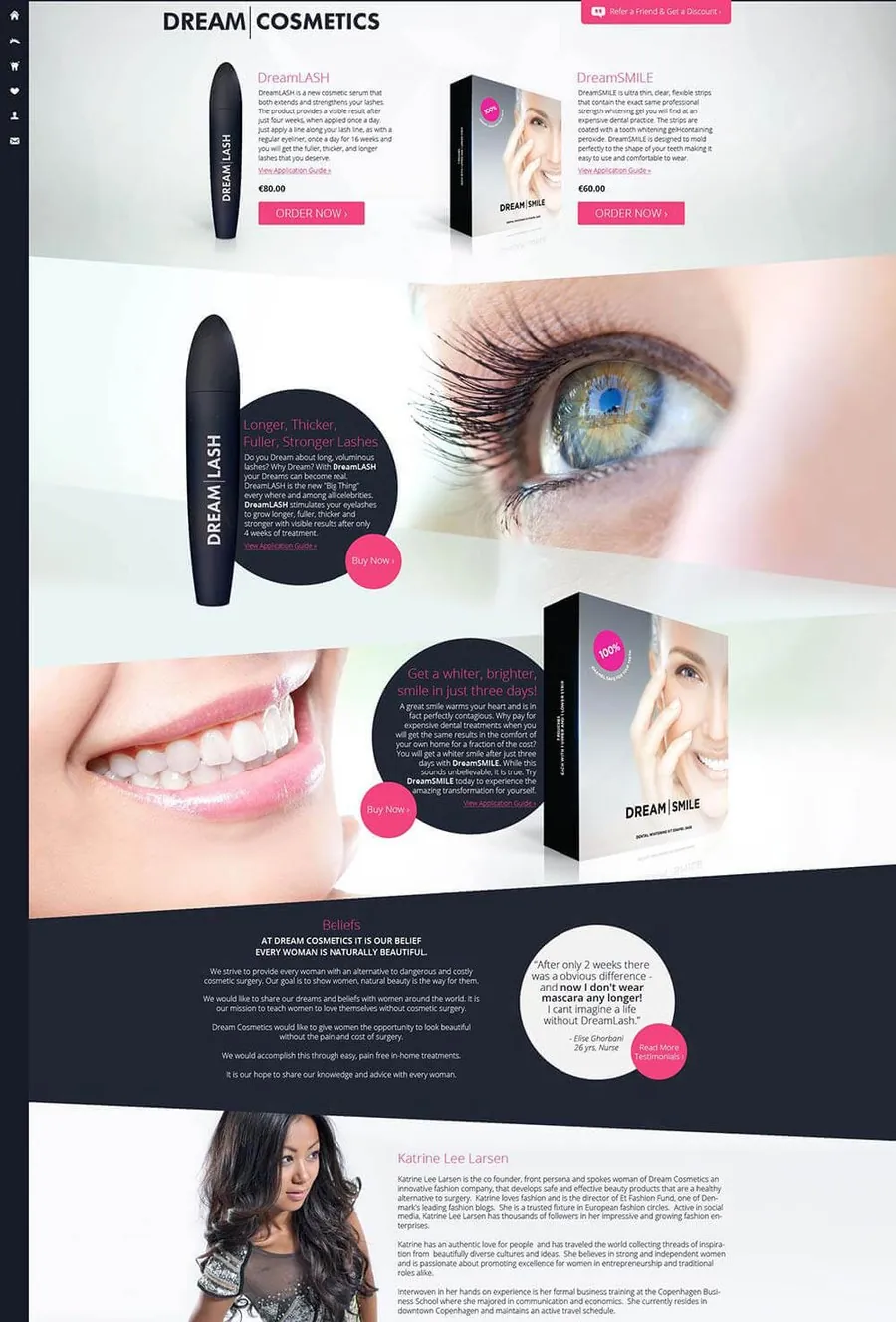 Dream Cosmetics website homepage, portfolio screenshot