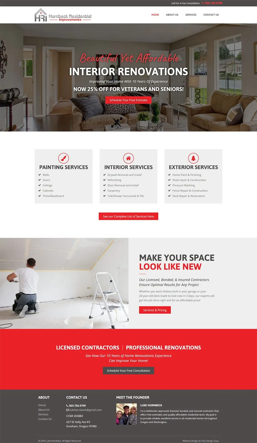 Hornbeck Residential Improvement website homepage, portfolio screenshot
